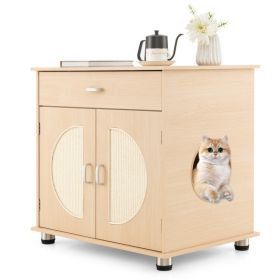 Cat Litter Box Enclosure with Sisal Scratching Doors and Storage