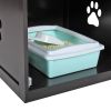 2-Tier Functional Wood Cat Washroom Litter Box Cover with Multiple Vents, a Round Entrance, Openable Door,Brown XH