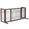 38"-71" Adjustable Wooden Pet Gate for Dogs, Indoor Freestanding Dog Fence for Doorways, Stairs, Deep Brown