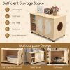 Cat Litter Box Enclosure with Sisal Scratching Doors and Adjustable Metal Feet